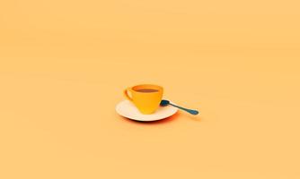 3d render a hot coffee cup set, tea with spoon photo
