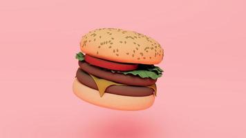 hamburguesa de comida rápida. hamburguesa con carne y queso, representación 3d de tomate foto