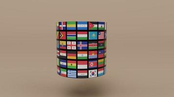 3d render Planet Earth globe with all country flag on Sandrift color background photo