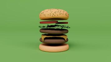 Hamburger fast food. Burger with meat and chees, tomato 3d rendering photo