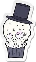 sticker of a cartoon spooky cupcake vector