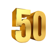 fifty, 3d golden number 50, anniversary, birthday, price png