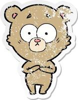 distressed sticker of a surprised bear cartoon vector