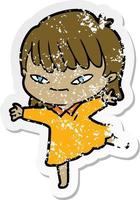 distressed sticker of a cartoon woman vector