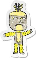 retro distressed sticker of a cartoon waving robot vector