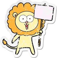 distressed sticker of a happy cartoon lion vector