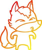 warm gradient line drawing cartoon wolf whistling vector