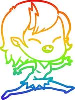 rainbow gradient line drawing cartoon laughing vampire girl running vector