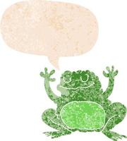 cartoon frog and speech bubble in retro textured style vector