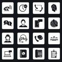 Call center symbols icons set squares vector