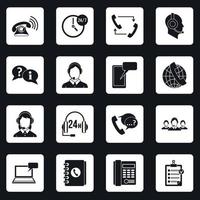 Call center symbols icons set squares vector