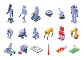 Robotics icons set isometric vector. Tech smart vector