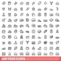 100 iconos de alimentos, estilo de esquema vector