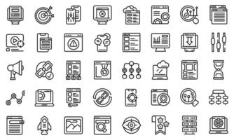 Search engine optimization icons set, outline style vector