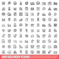 100 conjunto de iconos de entrega, estilo de esquema vector