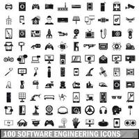 100 iconos de ingeniería de software, estilo simple vector