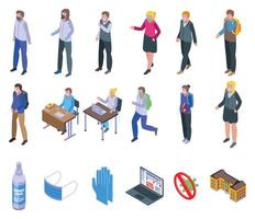 Quarantine in school icons set, isometric style vector