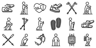 Nordic walking icons set, outline style vector