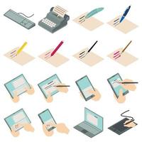 Write letter icons set, isometric style vector