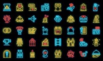 Wedding ceremony icons set vector neon