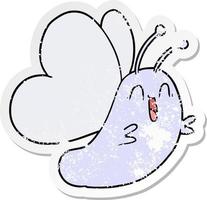 distressed sticker of a funny cartoon butterfly vector