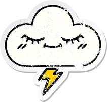 distressed sticker of a cute cartoon thunder cloud vector