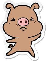 sticker of a cartoon angry pig vector