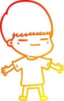 warm gradient line drawing cartoon smug boy vector