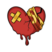 Broken heart clipart, Drip Blood , Heart injury with adhesive elastic medical plasters and bandage, png