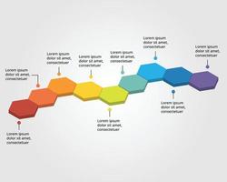 Hexagon step template for infographic for presentation for 9 element vector