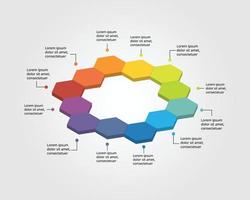 Hexagon step template for infographic for presentation for 12 element vector