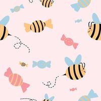 cute bee with sweet candy seamless pattern for digital printing or fabric vector