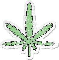 distressed sticker of a quirky hand drawn cartoon marijuana vector