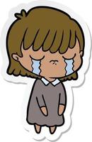 sticker of a cartoon woman crying vector