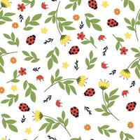 Vector ladybug seamless pattern. Summer textile print design