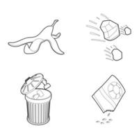 Garbage icon set, outline style vector