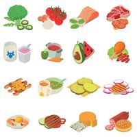 Second breakfast icons set, isometric style vector