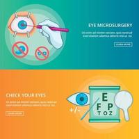 plantilla de conjunto de banner de microcirugía ocular, estilo de dibujos animados vector