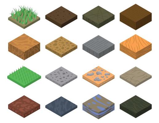 Soil icons set, isometric style