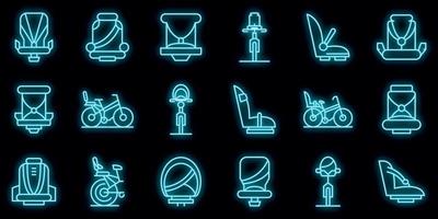 conjunto de iconos de bicicleta de asiento infantil neón vectorial vector