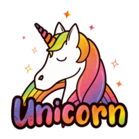 Cute unicorn portrait with beautiful rainbow mane png