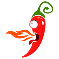 hete chili peper in brand stripfiguur png