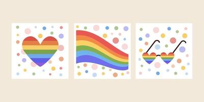 Vector set of LGBTQ community symbols with pride colored elements. Pride month stickers. Gay parade  celebration. LGBT flat style icons.