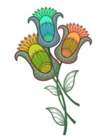 Bouquet of decorative stylized multicolored flowers, on a transparent background png