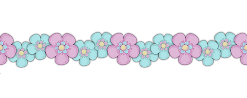 Blue and pink stylized decorative cherry blossoms, seamless border pattern, on transparent background png