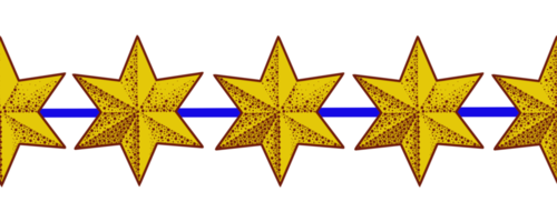 Yellow six-pointed stars on a blue ribbon, seamless border pattern on a transparent background png