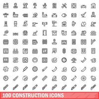 100 construction icons set, outline style vector