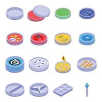 Petri dish icons set, isometric style vector