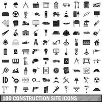 100 construction site icons set, simple style vector