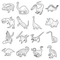 Dinosaur types icons set, outline style vector